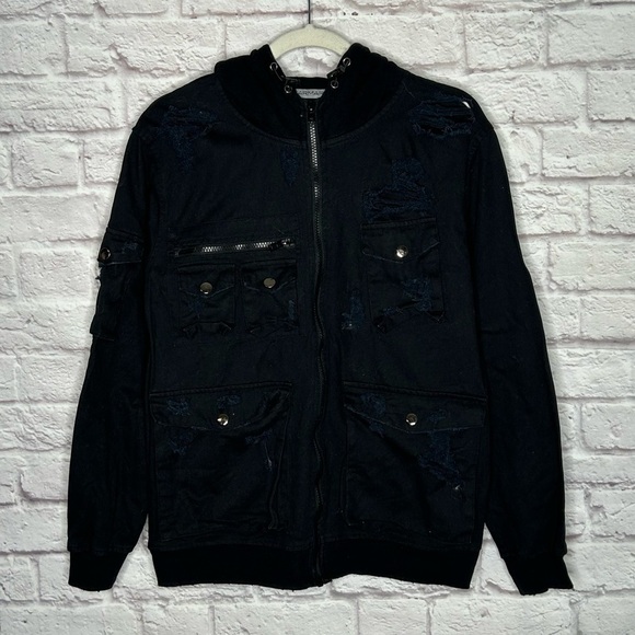 Carmar Black Distressed Denim Cargo Hooded Jacket - Picture 4 of 15